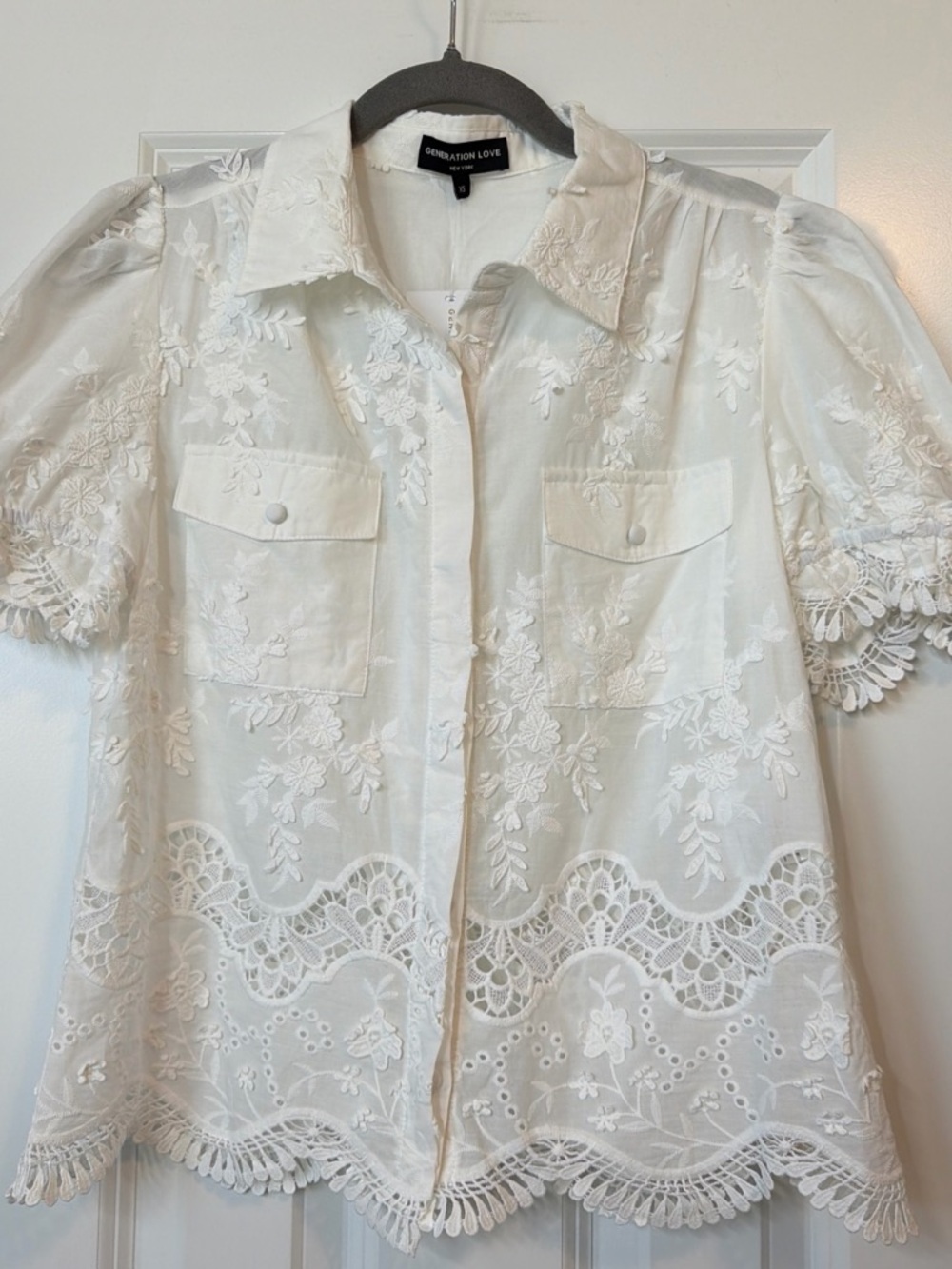 Generation Love White Embroidered Button-Down Blouse